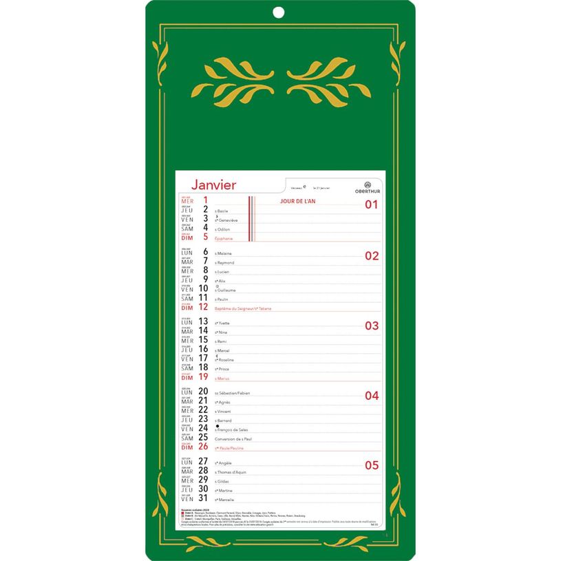 3664447231518-Plaque Skytos - mensuel 12 feuillets - 41,5 x 20 cm - 3 couleurs assorties - Oberthur--3