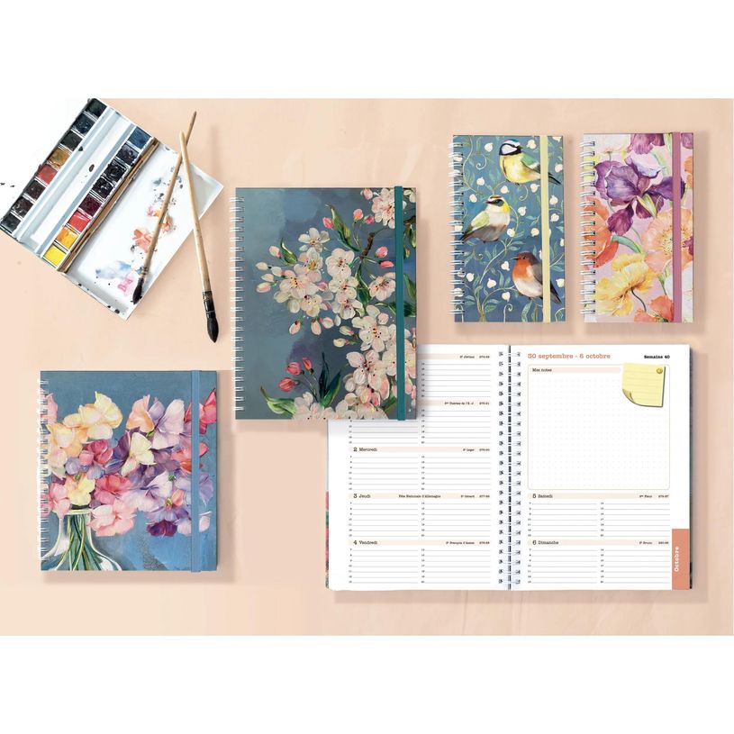 3660942091787-Agenda de bureau spiralé Sophie Adde Lady 20S - 1 semaine sur 2 pages - 15 x 21 cm - Cerisiers - Exaco--2