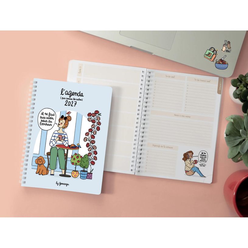 3660942091824-Agenda de bureau Gomargu 21S spiralé - 1 semaine sur 1 page - 15 x 21 cm - Le bonheur - Exacompta--1
