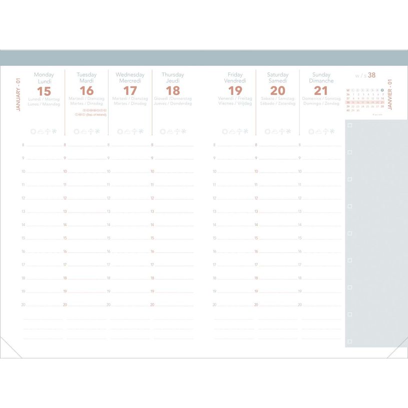 3371010544141-Quo Vadis - Agenda - Ministre Color - Semainier Planning - Multilingue - Pastel - Orange - 13 mois de décembre à décembre - 16x24 cm - Papier Clairefontaine blanc - Fabri--1