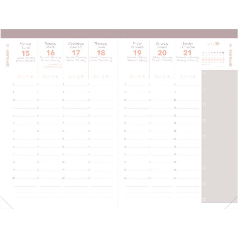 3371010544141-Quo Vadis - Agenda - Ministre Color - Semainier Planning - Multilingue - Pastel - Orange - 13 mois de décembre à décembre - 16x24 cm - Papier Clairefontaine blanc - Fabri--6