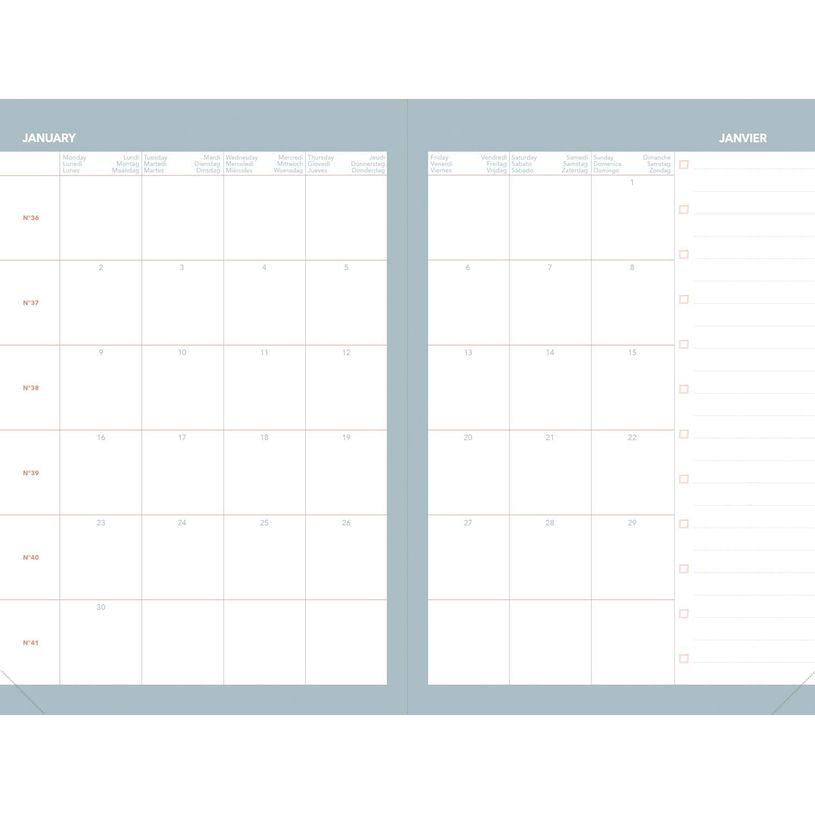 3371010544158-Quo Vadis - Agenda - Ministre Color - Semainier Planning - Multilingue - Pastel - Beige - 13 mois de décembre à décembre - 16x24 cm - Papier Clairefontaine blanc - Fabri--7