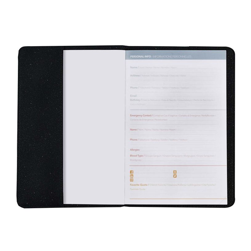 3371010544578-Quo Vadis - Agenda - Ministre Color - Semainier Planning - Multilingue - Ella - Noir - 13 mois de décembre à décembre - 16x24 cm - Papier Clairefontaine blanc - Fabri--2