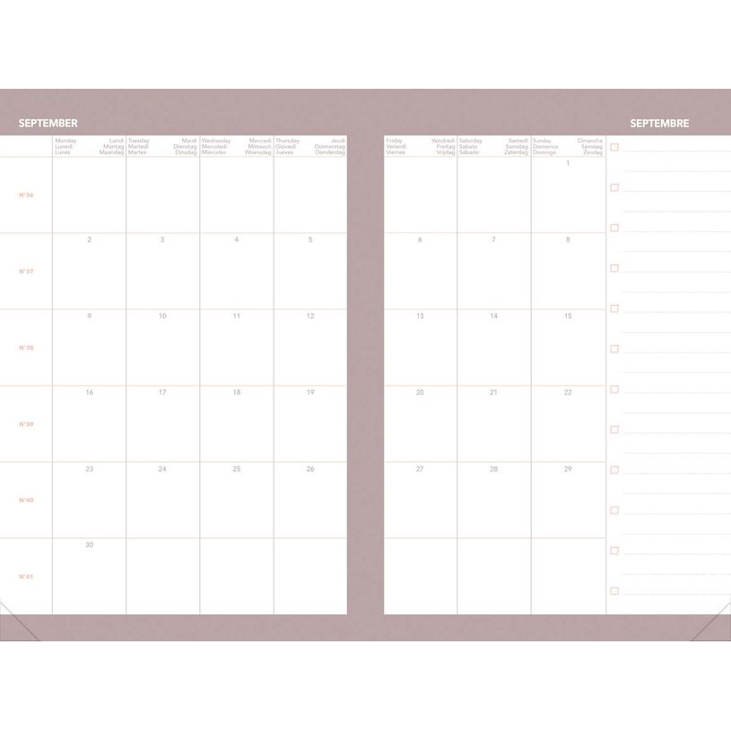 3371010544578-Quo Vadis - Agenda - Ministre Color - Semainier Planning - Multilingue - Ella - Noir - 13 mois de décembre à décembre - 16x24 cm - Papier Clairefontaine blanc - Fabri--6