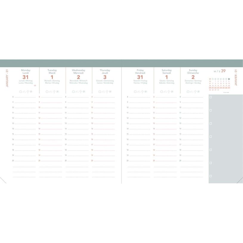3371010544370-Quo Vadis - Agenda - Exécutif Color - Semainier Planning - Multilingue - Andrea - Rouge - 13 mois de décembre à décembre - 16x16 cm - Papier Clairefontaine blanc - Fabri--1
