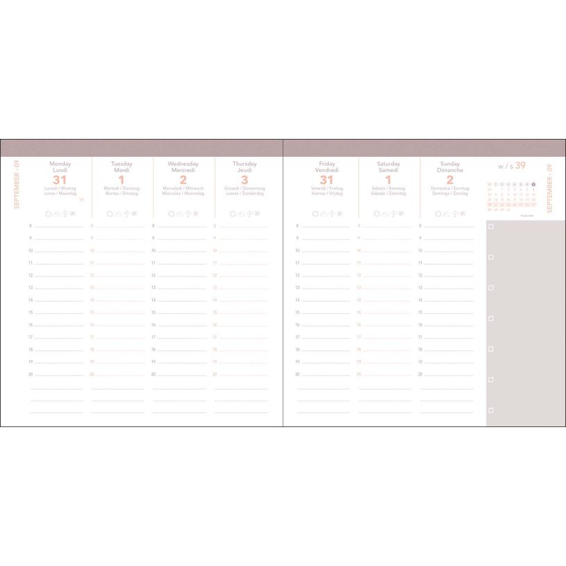 3371010544370-Quo Vadis - Agenda - Exécutif Color - Semainier Planning - Multilingue - Andrea - Rouge - 13 mois de décembre à décembre - 16x16 cm - Papier Clairefontaine blanc - Fabri--6