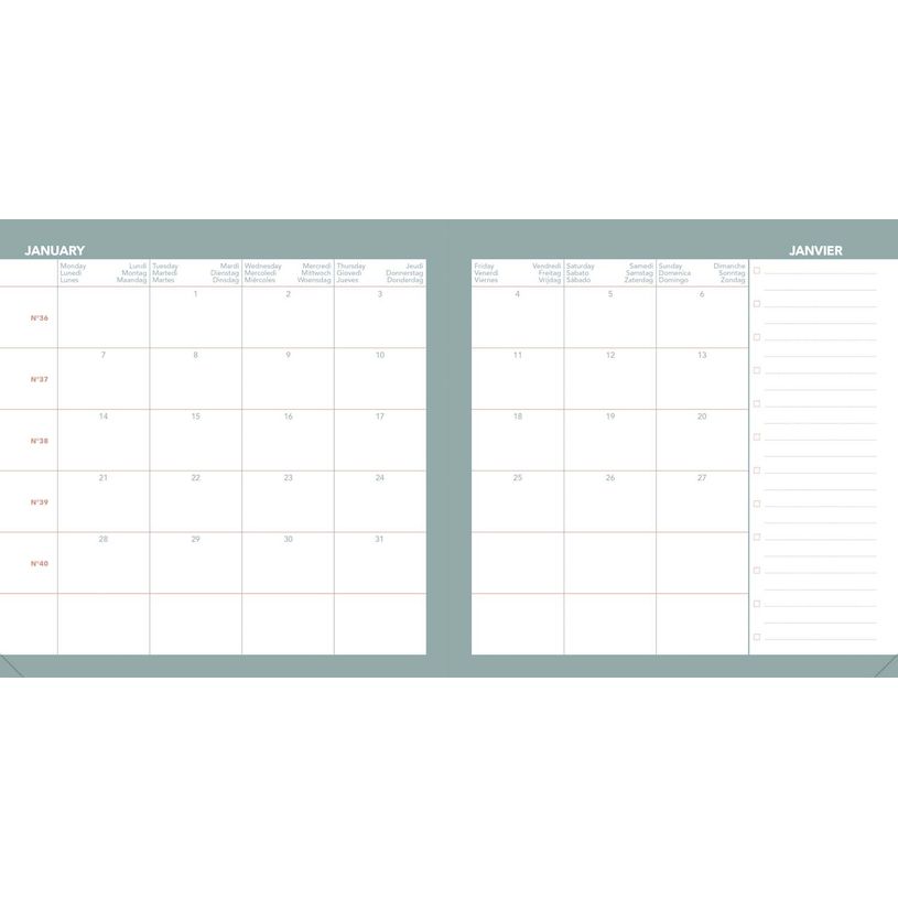 3371010544370-Quo Vadis - Agenda - Exécutif Color - Semainier Planning - Multilingue - Andrea - Rouge - 13 mois de décembre à décembre - 16x16 cm - Papier Clairefontaine blanc - Fabri--7