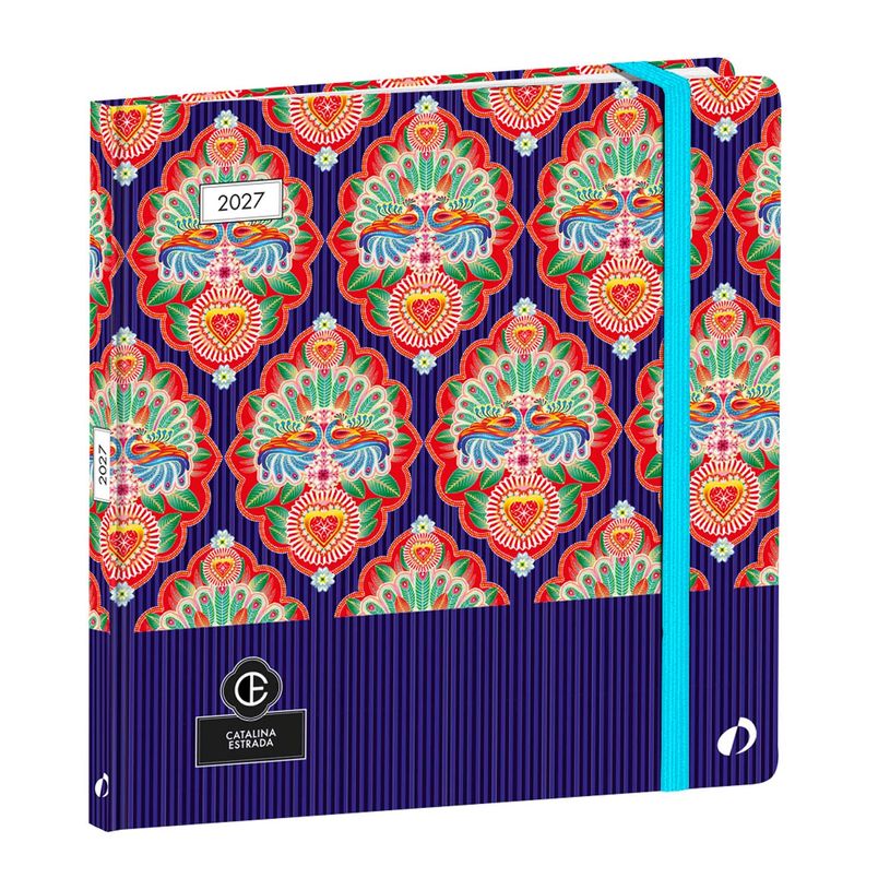 3371010543762-Quo Vadis - Agenda - Exécutif - Semainier Planning - Français - Catalina Estrada - Paon - 14 mois de décembre à janvier - 16x16 cm - Papier Clairefontaine blanc - Fabri--0