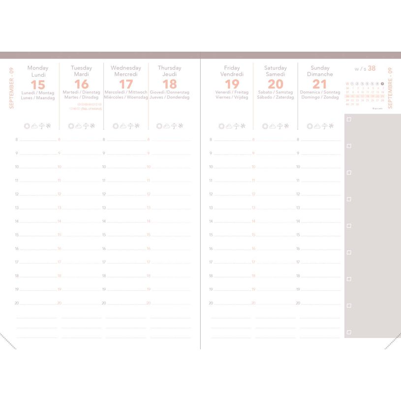 3371010544530-Quo Vadis - Agenda - Affaires Color - Semainier Planning - Multilingue - Ella - Noir - 13 mois de décembre à décembre - 10x15 cm - Papier Clairefontaine blanc - Fabri--8