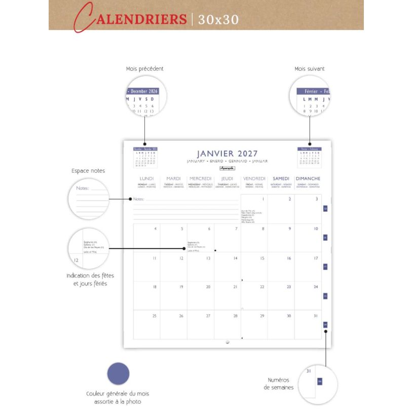 3494150185231-Calendrier mensuel 30X30cm REVES D'AFRIQUE - 16 mois Aquarupella--1