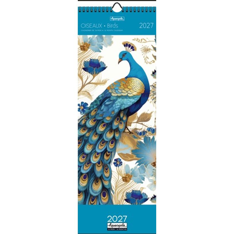 3494150186948-Calendrier long mensuel 16,5X41cm OISEAUX - 12 mois Aquarupella --0