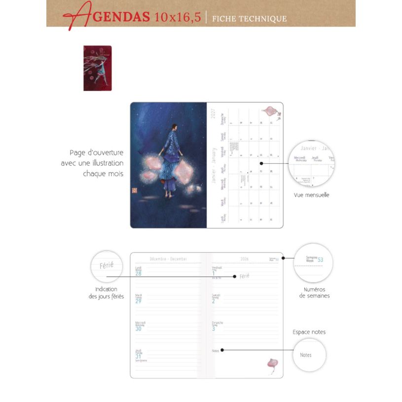 3494150187426-Agenda semaine 10X16cm GAELLE BOISSONNARD - AERIENNE - 12 mois Aquarupella--1