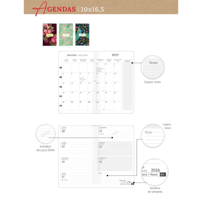 3494150187433-Agenda semaine 10X16cm HERBIER VERT - 12 mois Aquarupella--1