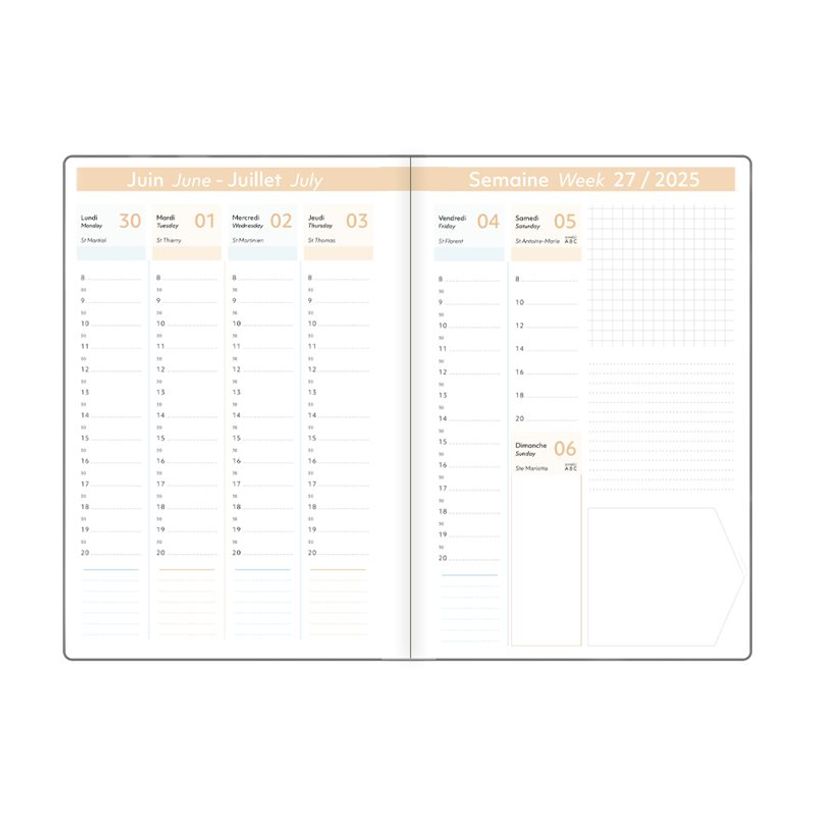3664447229645-Agenda Anahita - 1 semaine sur 2 pages - 17 x 24,5 cm - vert clair - Oberthur-P_405269596_3-4