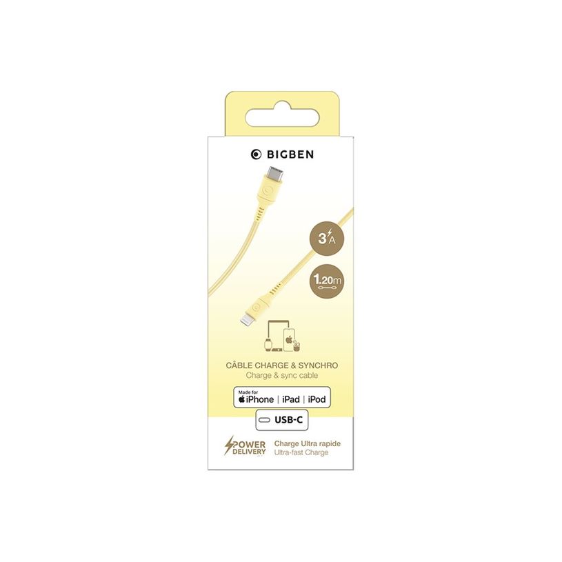 3571211554202-BIGBEN Connected - Câble USB - USB-C (M) pour Lightning (M) - 1.2 m - jaune-P_405269969_2-1