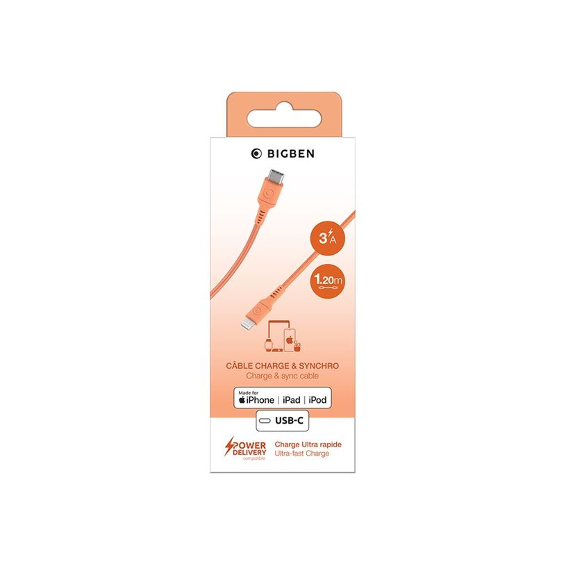 3571211554219-BIGBEN Connected - Câble USB - USB-C (M) pour Lightning (M) - 1.2 m - orange-P_405269970_2-1
