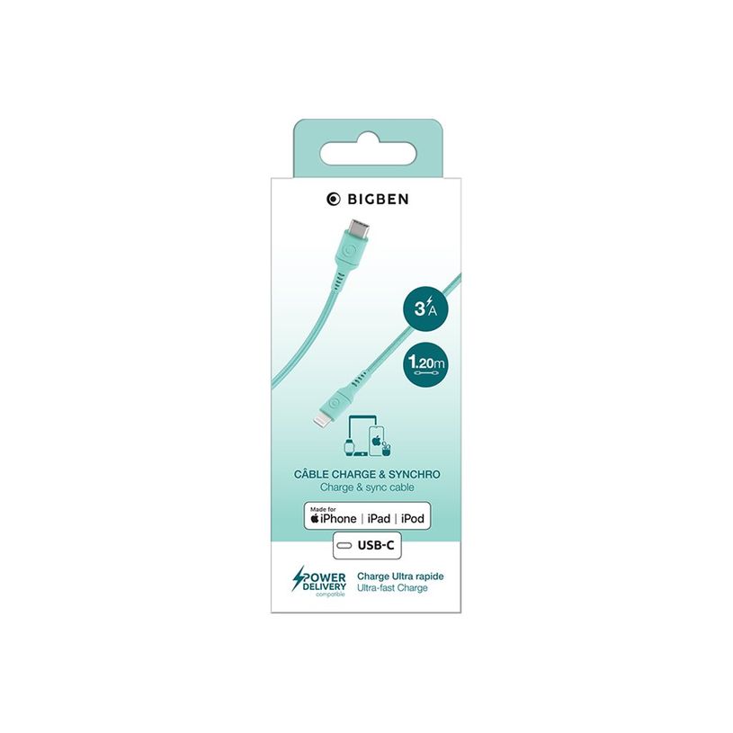 3571211554226-BIGBEN Connected - Câble USB - USB-C (M) pour Lightning (M) - 1.2 m - vert-P_405269972_2-1