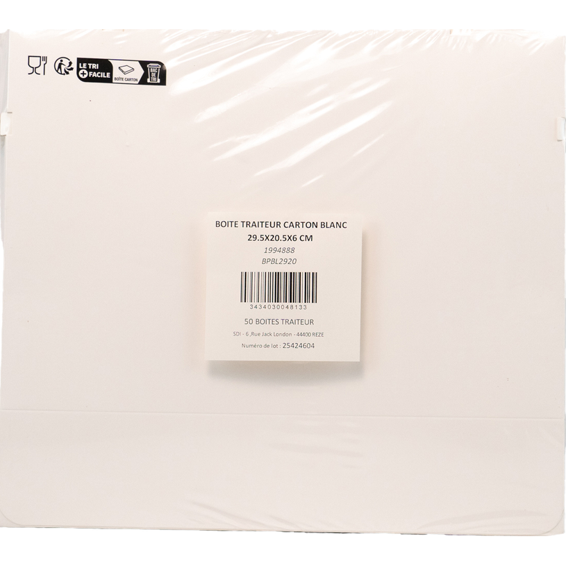 3434030048133-Lot de 50 Boîtes Traiteur Carton Blanc - 29,5 x 20,5 x 6 cm--0