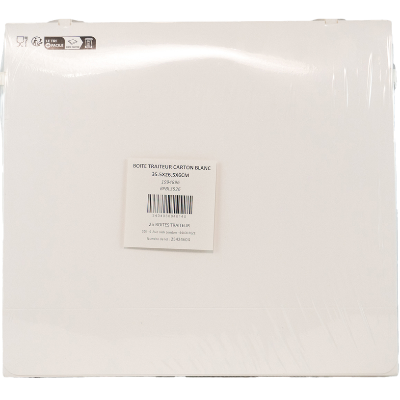 3434030048140-Lot de 25 Boîtes Traiteur Carton Blanc - 35,5 x 26,5 x 6 cm--0