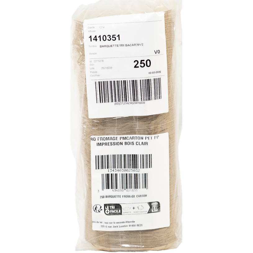 3434030025042-Lot de 250 Barquettes Fromage MM - Carton PET PP - Décor Bois Clair--0