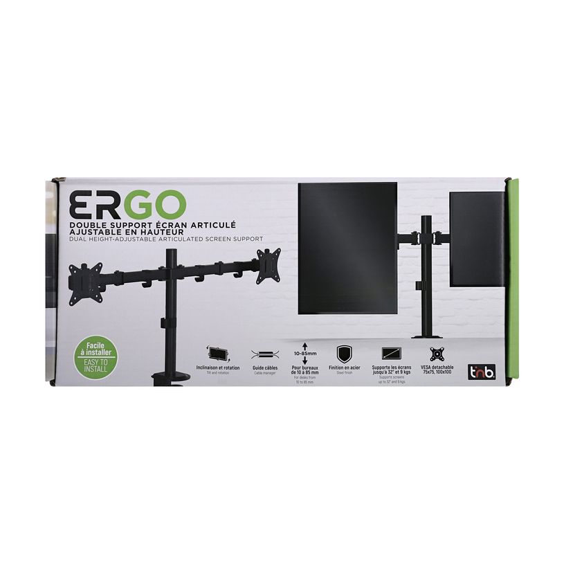 3303170114612-T'nB Ergo - Support double écran fixe - Taille d'écran : 17"-32" - jusqu'à 9kg - noir-P_405270801_6-5