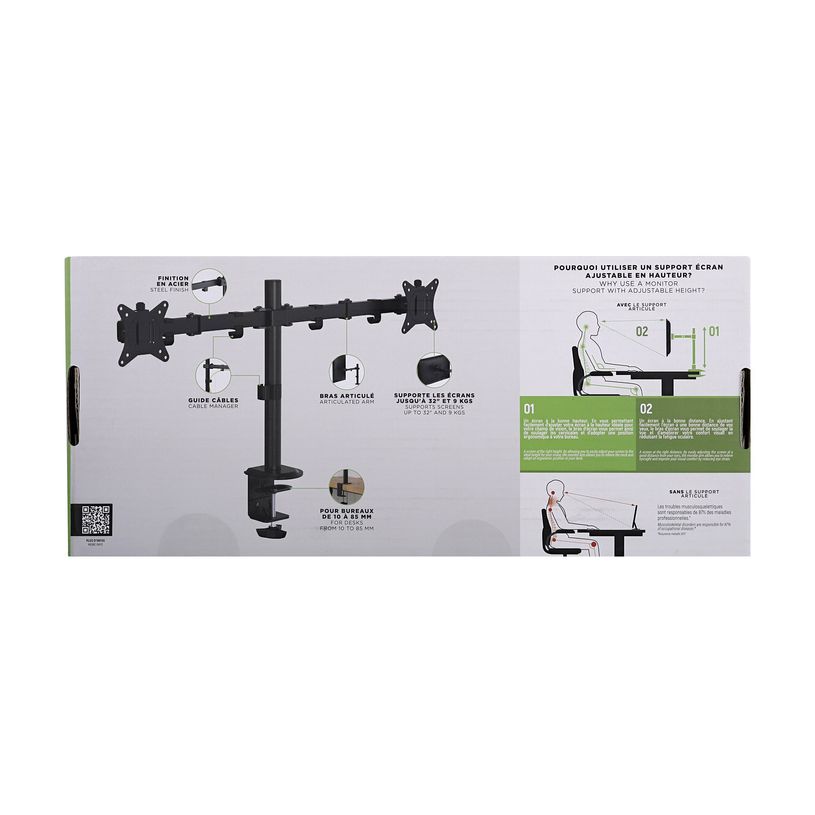 3303170114612-T'nB Ergo - Support double écran fixe - Taille d'écran : 17"-32" - jusqu'à 9kg - noir-P_405270801_7-6