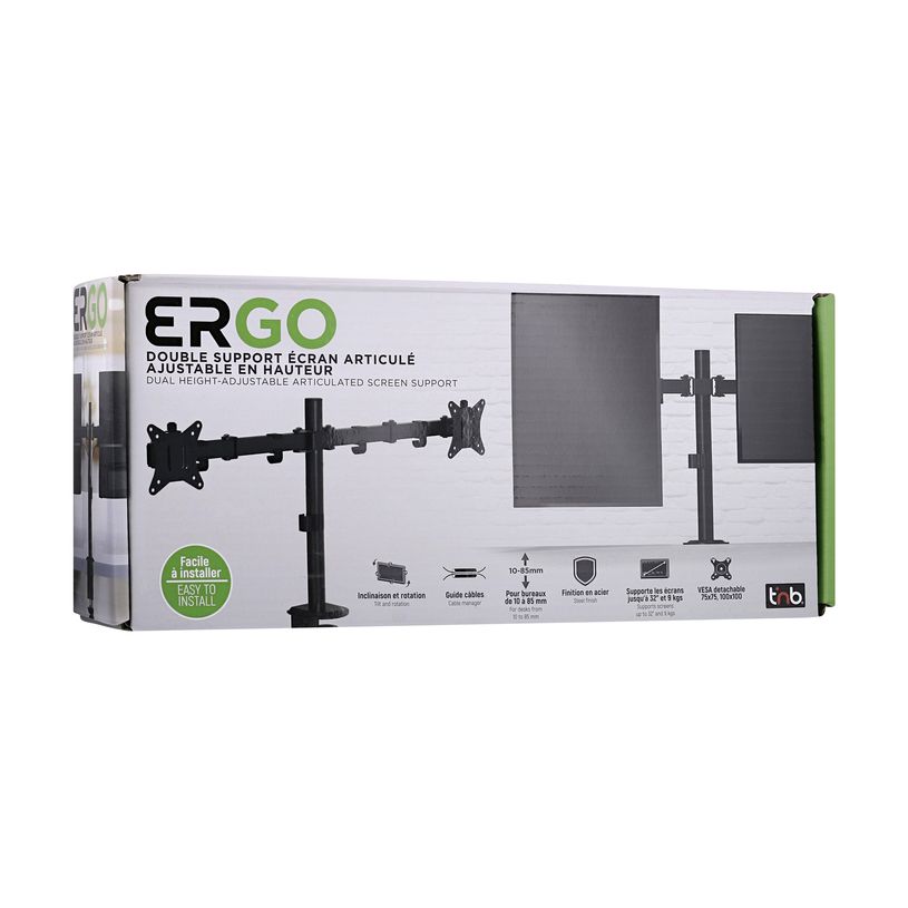 3303170114612-T'nB Ergo - Support double écran fixe - Taille d'écran : 17"-32" - jusqu'à 9kg - noir-P_405270801_8-4