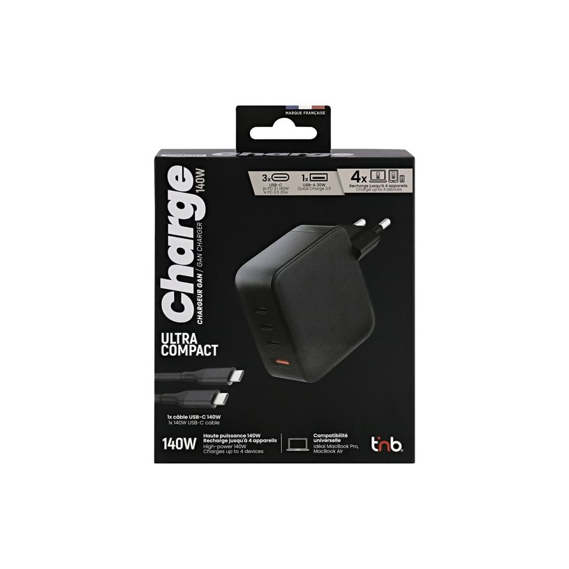 3303170120835-T'nB - Chargeur secteur GaN - 4 connecteurs de sortie (USB type A, 3 x USB-C) - noir-P_405270804_6-6