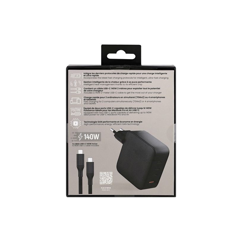 3303170120835-T'nB - Chargeur secteur GaN - 4 connecteurs de sortie (USB type A, 3 x USB-C) - noir-P_405270804_7-4