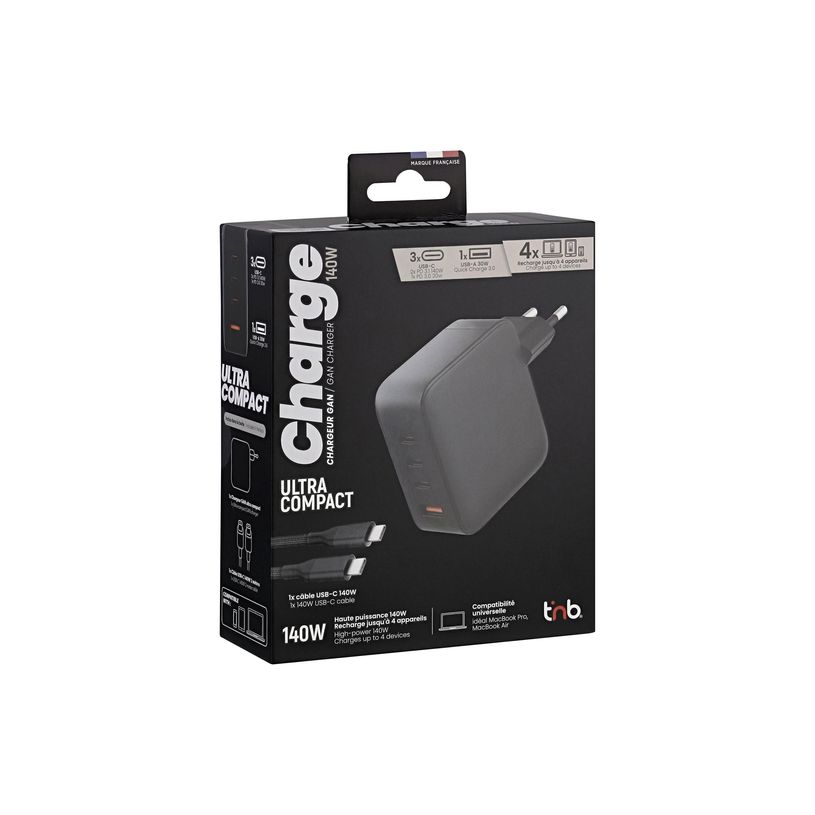 3303170120835-T'nB - Chargeur secteur GaN - 4 connecteurs de sortie (USB type A, 3 x USB-C) - noir-P_405270804_8-5