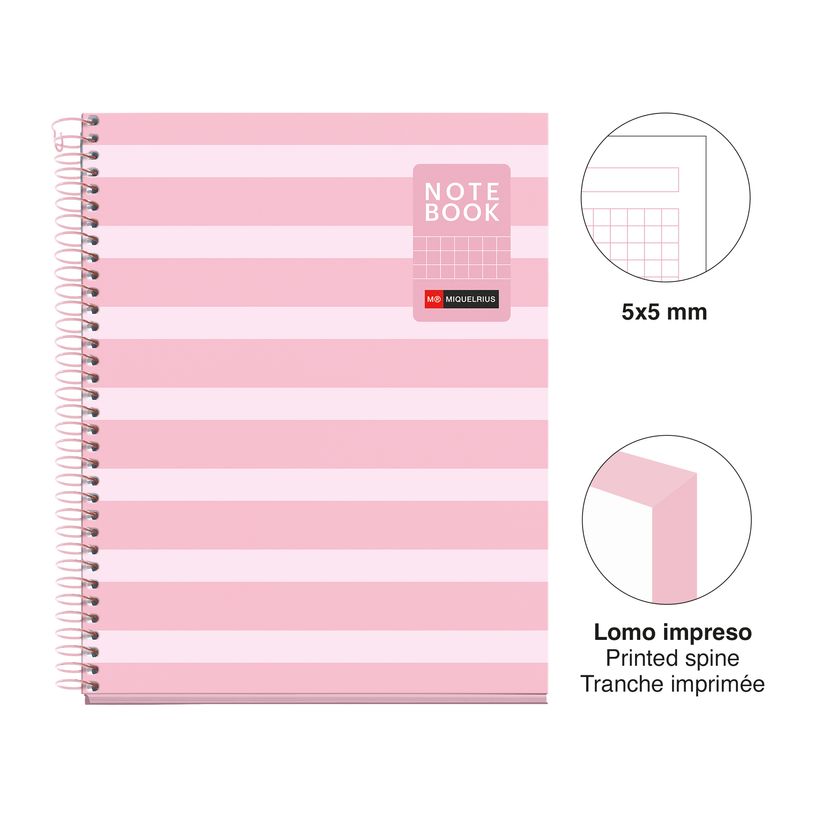 8422593045282-Miquelrius Notebook Between the lines - Cahier à spirale - A5 - 80 feuilles - petits carreaux (5x5 mm)--1