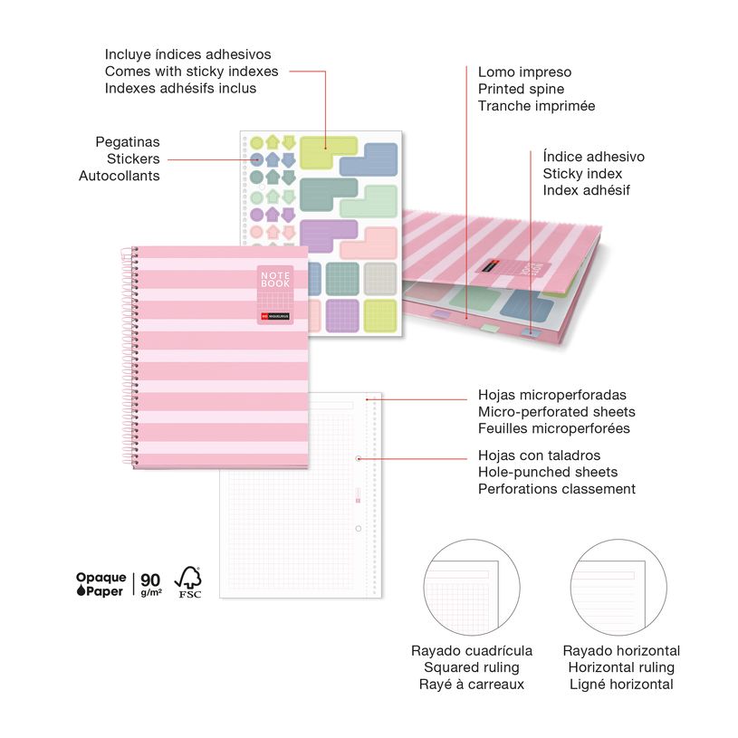 8422593045282-Miquelrius Notebook Between the lines - Cahier à spirale - A5 - 80 feuilles - petits carreaux (5x5 mm)--2