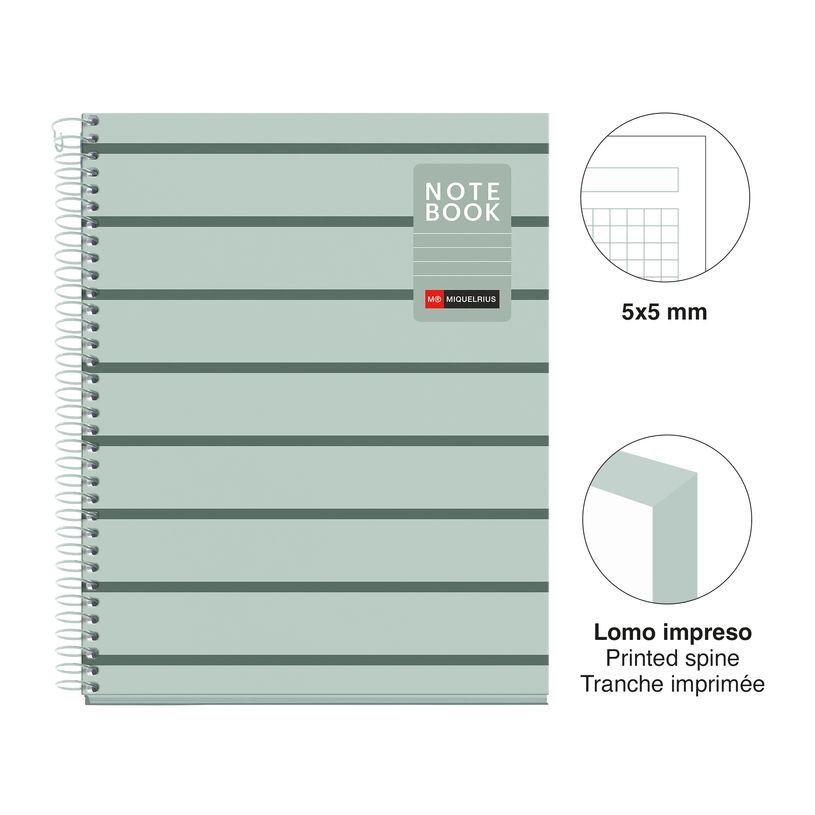 8422593045336-Miquelrius Notebook Between the lines - Cahier à spirale - A5 - 80 feuilles - petits carreaux (5x5 mm)--1