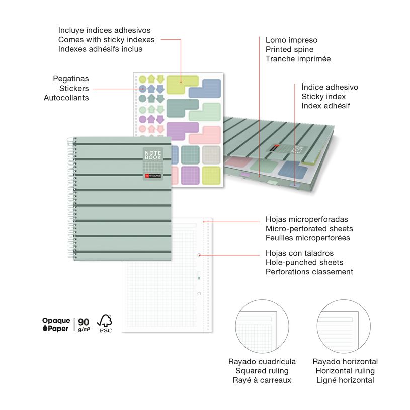 8422593045336-Miquelrius Notebook Between the lines - Cahier à spirale - A5 - 80 feuilles - petits carreaux (5x5 mm)--2