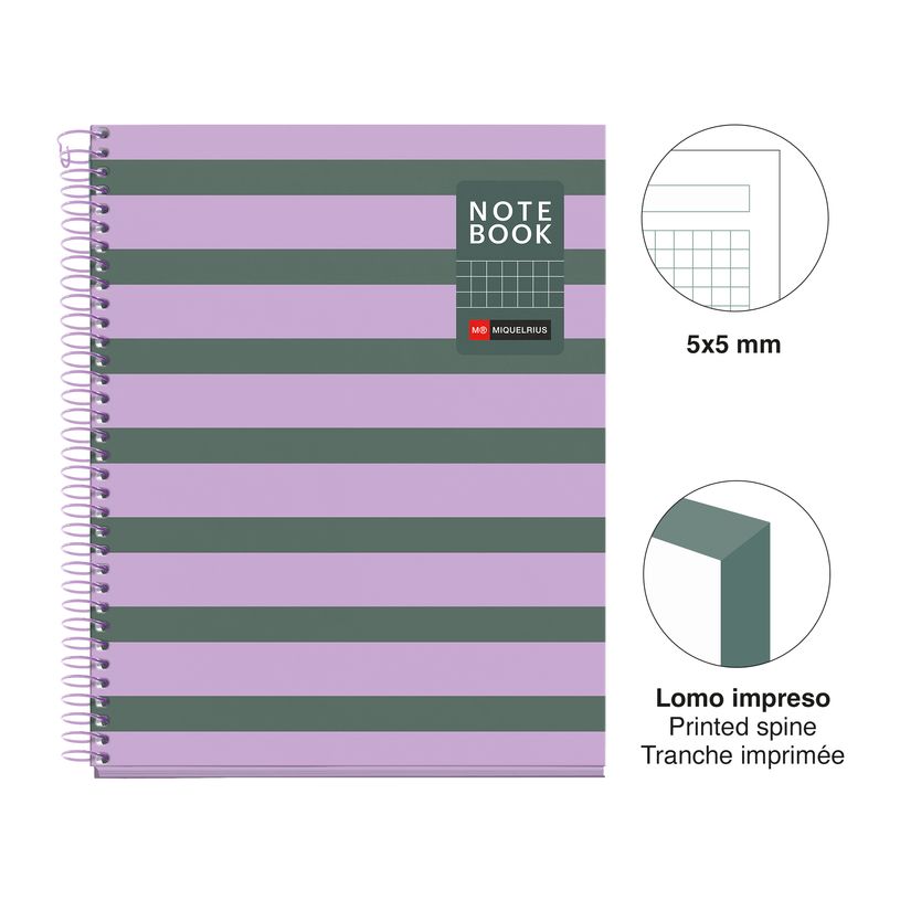 8422593045343-Miquelrius Notebook Between the lines - Cahier à spirale - A5 - 80 feuilles - petits carreaux (5x5 mm)--1