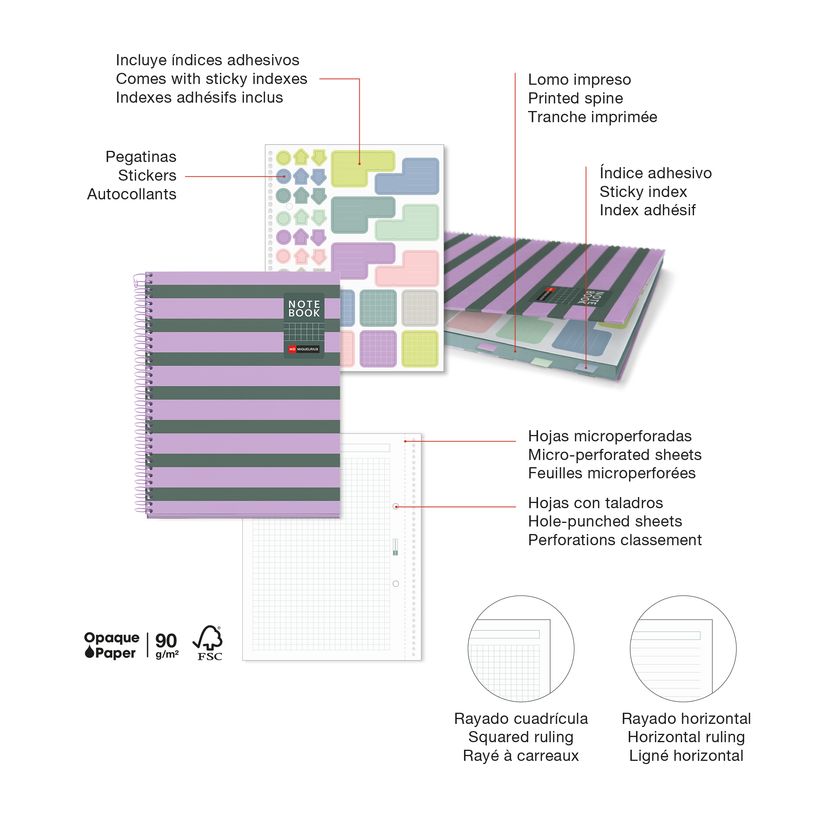 8422593045343-Miquelrius Notebook Between the lines - Cahier à spirale - A5 - 80 feuilles - petits carreaux (5x5 mm)--2