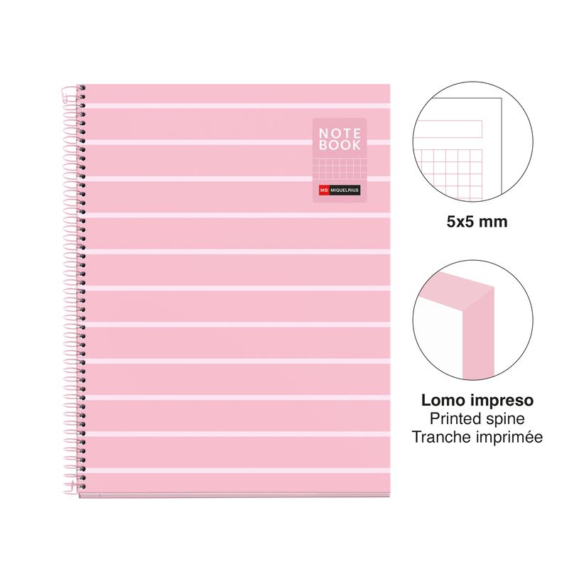 8422593045121-Miquelrius Notebook Between the lines - Cahier à spirale - A4 - 80 feuilles - petits carreaux (5x5 mm)--1