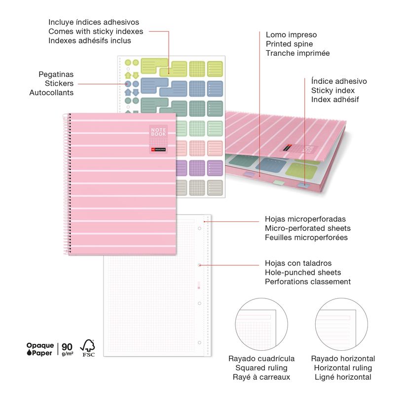 8422593045121-Miquelrius Notebook Between the lines - Cahier à spirale - A4 - 80 feuilles - petits carreaux (5x5 mm)--2