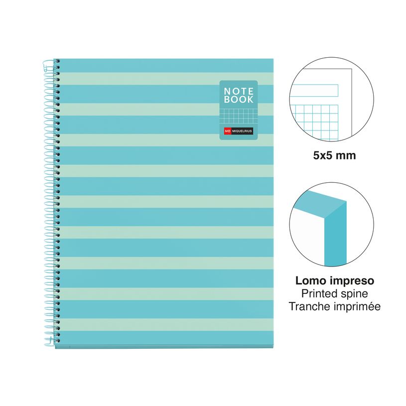 8422593045138-Miquelrius Notebook Between the lines - Cahier à spirale - A4 - 80 feuilles - petits carreaux (5x5 mm)--1