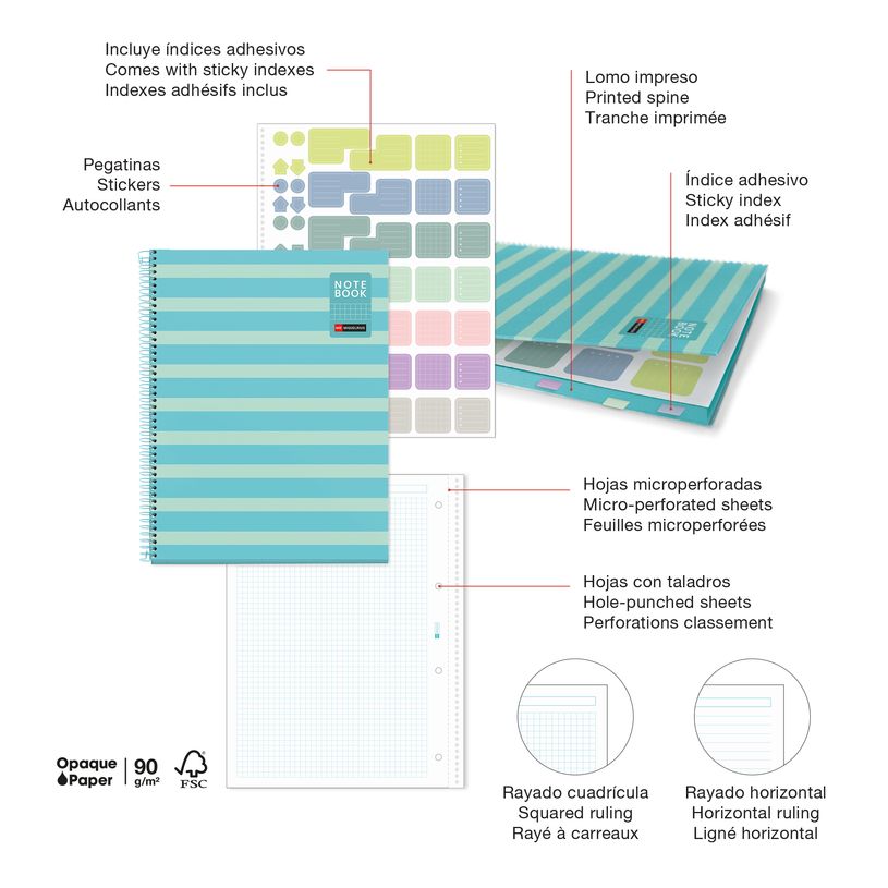 8422593045138-Miquelrius Notebook Between the lines - Cahier à spirale - A4 - 80 feuilles - petits carreaux (5x5 mm)--2