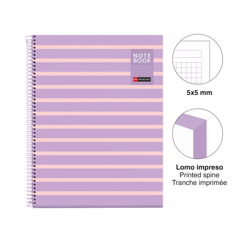 8422593045145-Miquelrius Notebook Between the lines - Cahier à spirale - A4 - 80 feuilles - petits carreaux (5x5 mm)--1