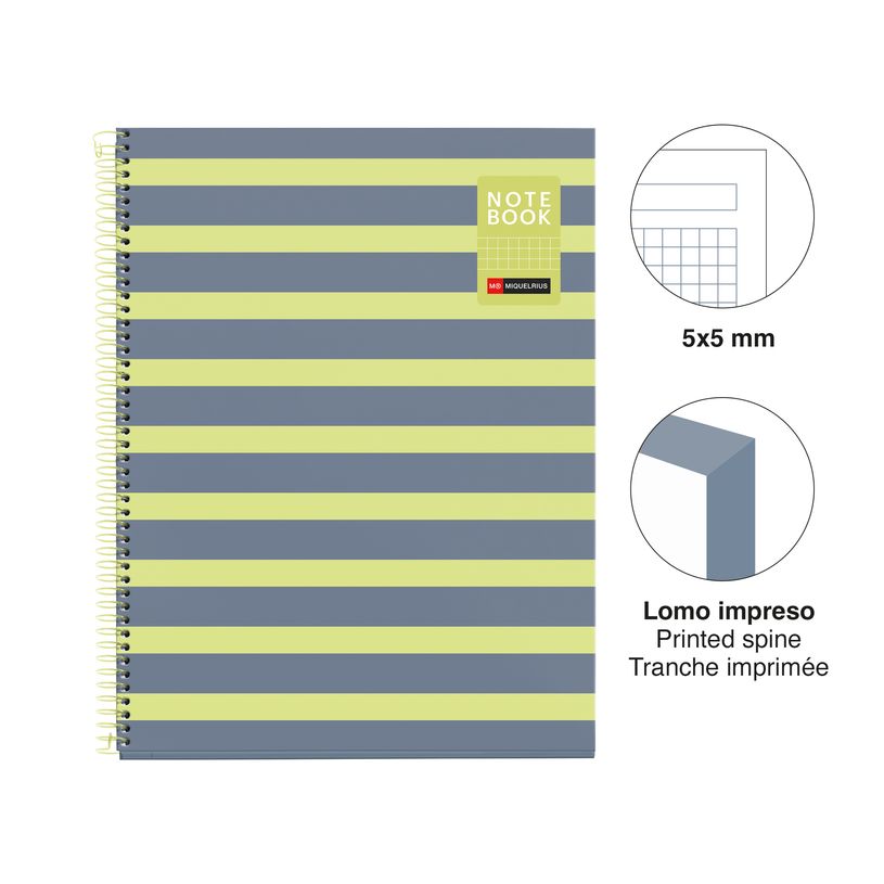 8422593045152-Miquelrius Notebook Between the lines - Cahier à spirale - A4 - 80 feuilles - petits carreaux (5x5 mm)--1