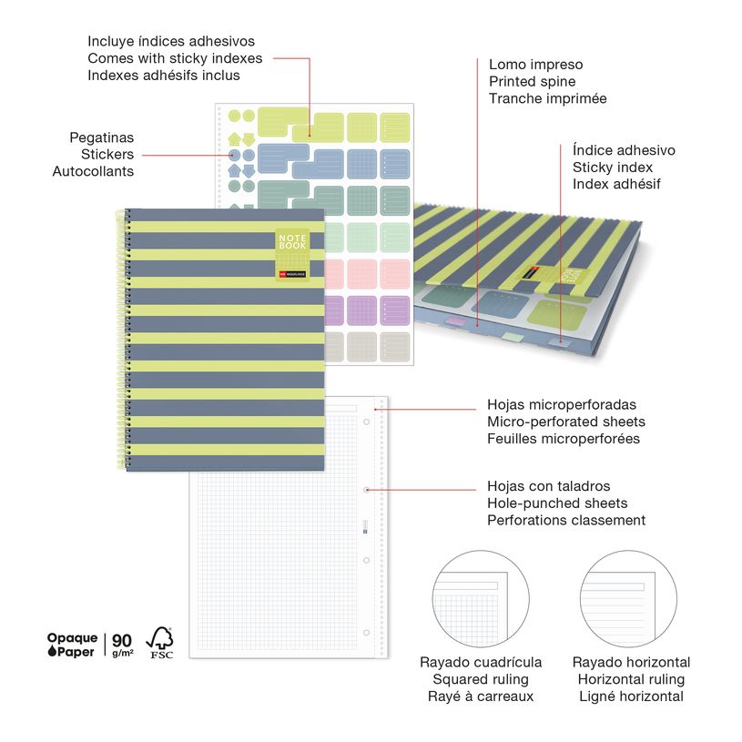 8422593045152-Miquelrius Notebook Between the lines - Cahier à spirale - A4 - 80 feuilles - petits carreaux (5x5 mm)--2
