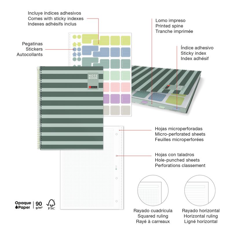 8422593045176-Miquelrius Notebook Between the lines - Cahier à spirale - A4 - 80 feuilles - petits carreaux (5x5 mm)--2