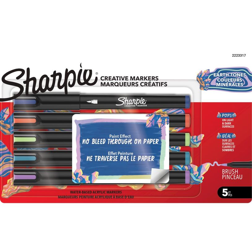 3026982233172-Sharpie – 5 Marqueurs Créatifs Pointe Pinceau – Couleurs Minérales Assorties--0
