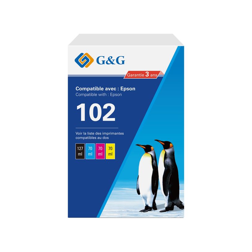6937173489605-Cartouche compatible Epson EcoTank 102 - pack de 4 - noir, jaune, cyan, magenta - G&G 102 - noir, cyan, mag--0