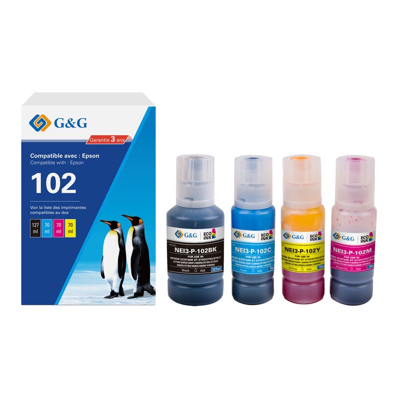 6937173489605-Cartouche compatible Epson EcoTank 102 - pack de 4 - noir, jaune, cyan, magenta - G&G 102 - noir, cyan, mag--1