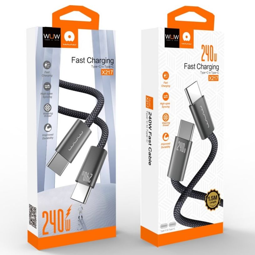 6972573338108-Wuw - Câble tressé - USB-C vers USB-C - Charge rapide - 240 W - noir--1