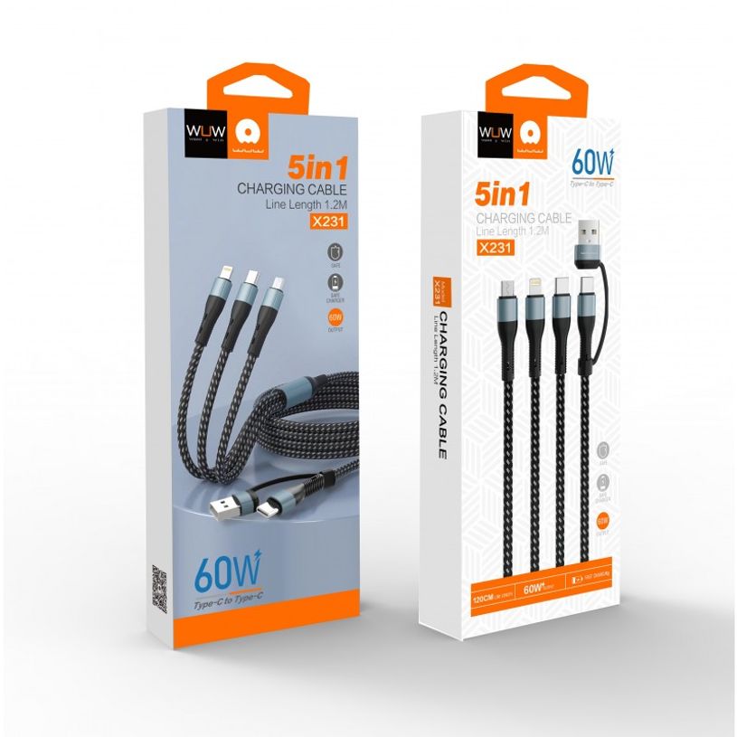 6972573339112-Wuw - Câble 5 en 1 - Lightning + micro - Type-C vers type-C - 1,2 m - 60 W--1