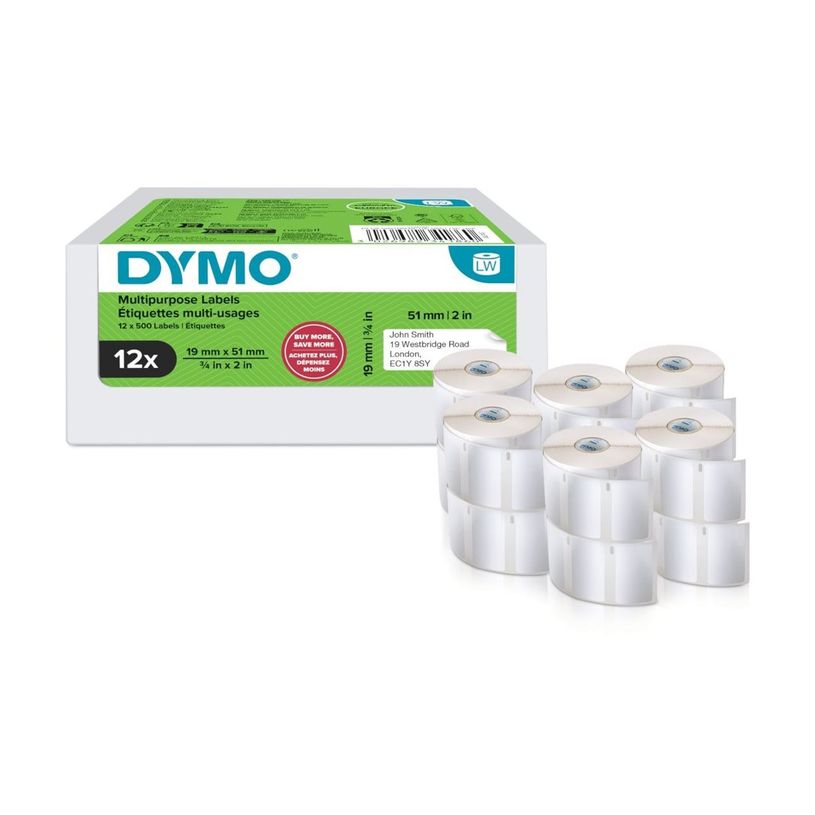 3026982341860-DYMO - 12 rouleaux de 500 étiquettes - 19 x 51 mm - blanc-P_405271240_1-1